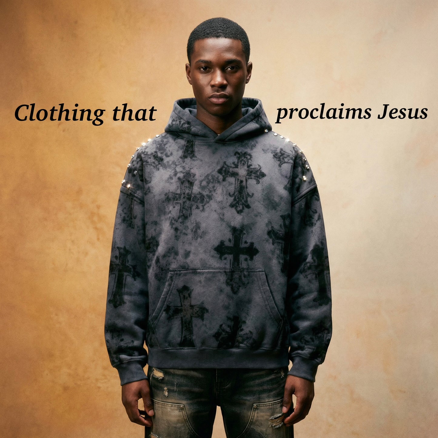 ETERNAL CROSS - VINTAGE CRYSTAL HOODIE