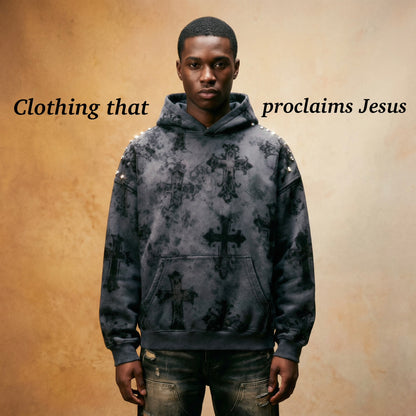 ETERNAL CROSS - VINTAGE CRYSTAL HOODIE