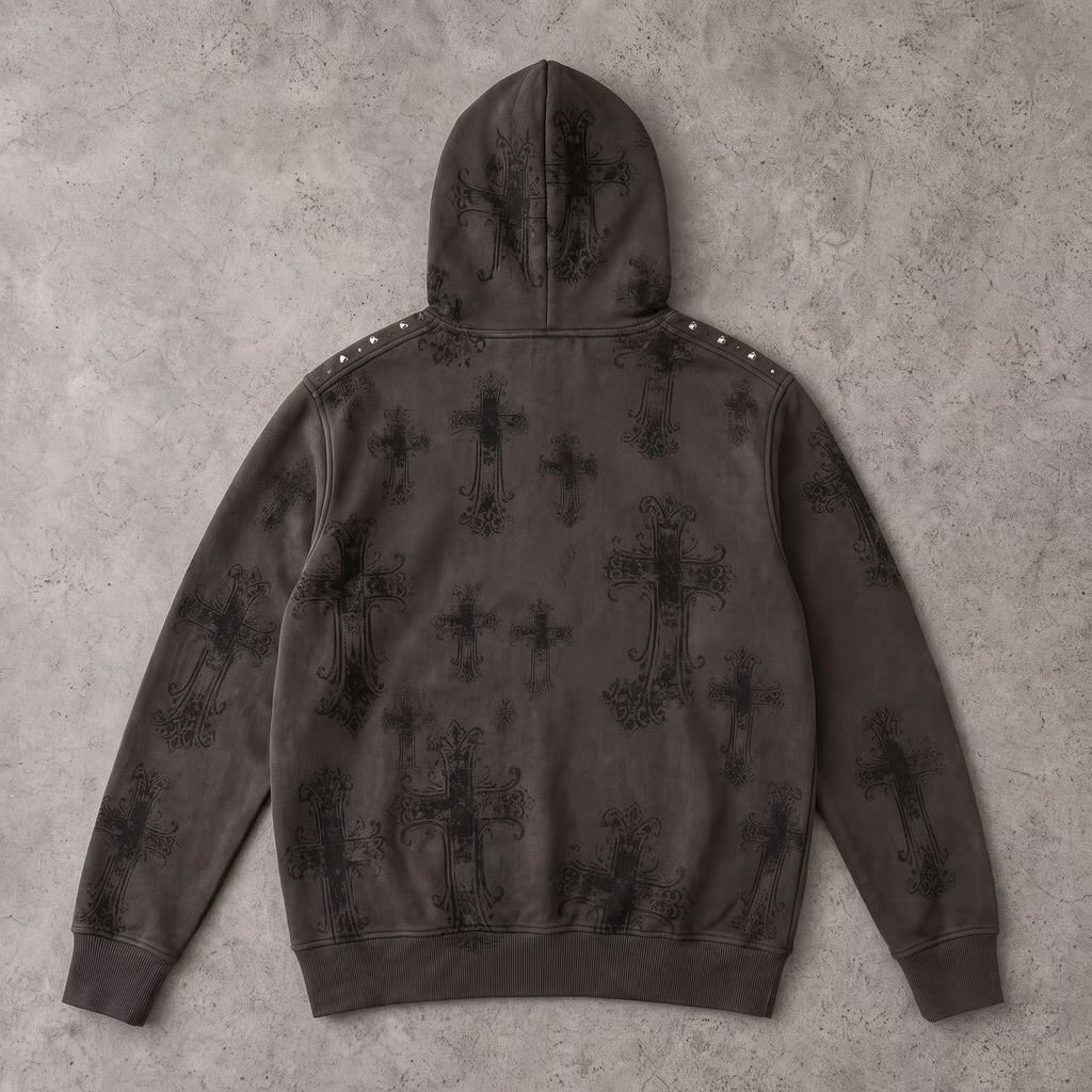 "ETERNAL CROSS" - Vintage Crystal Hoodie