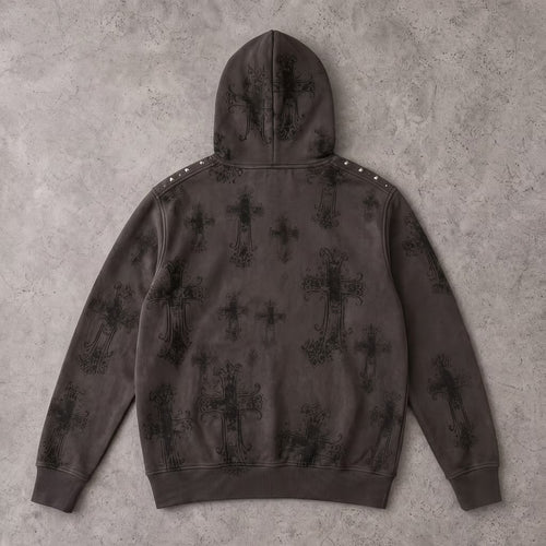 "ETERNAL CROSS" - Vintage Crystal Hoodie