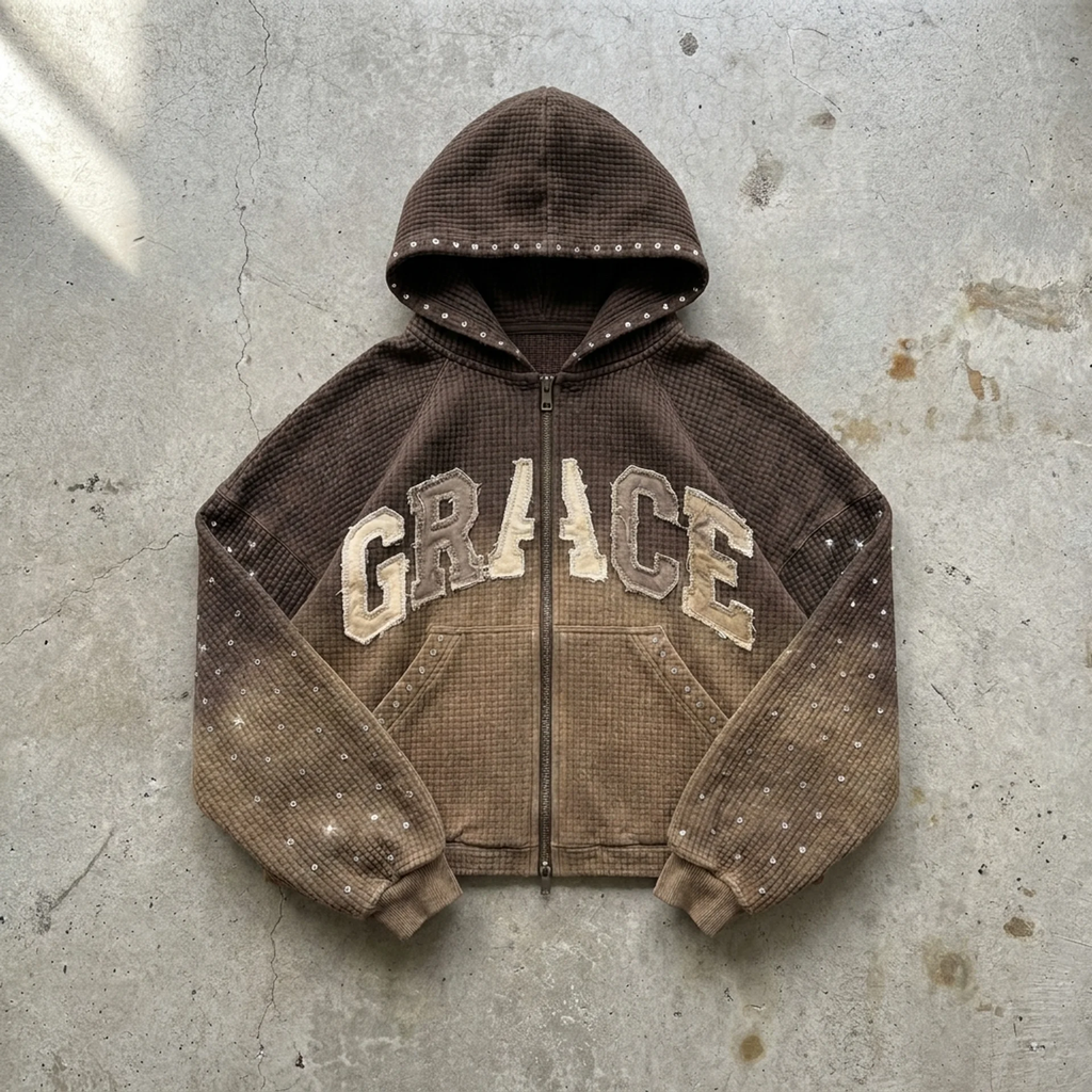 "GRACE" - Rhinestone Zip-Up