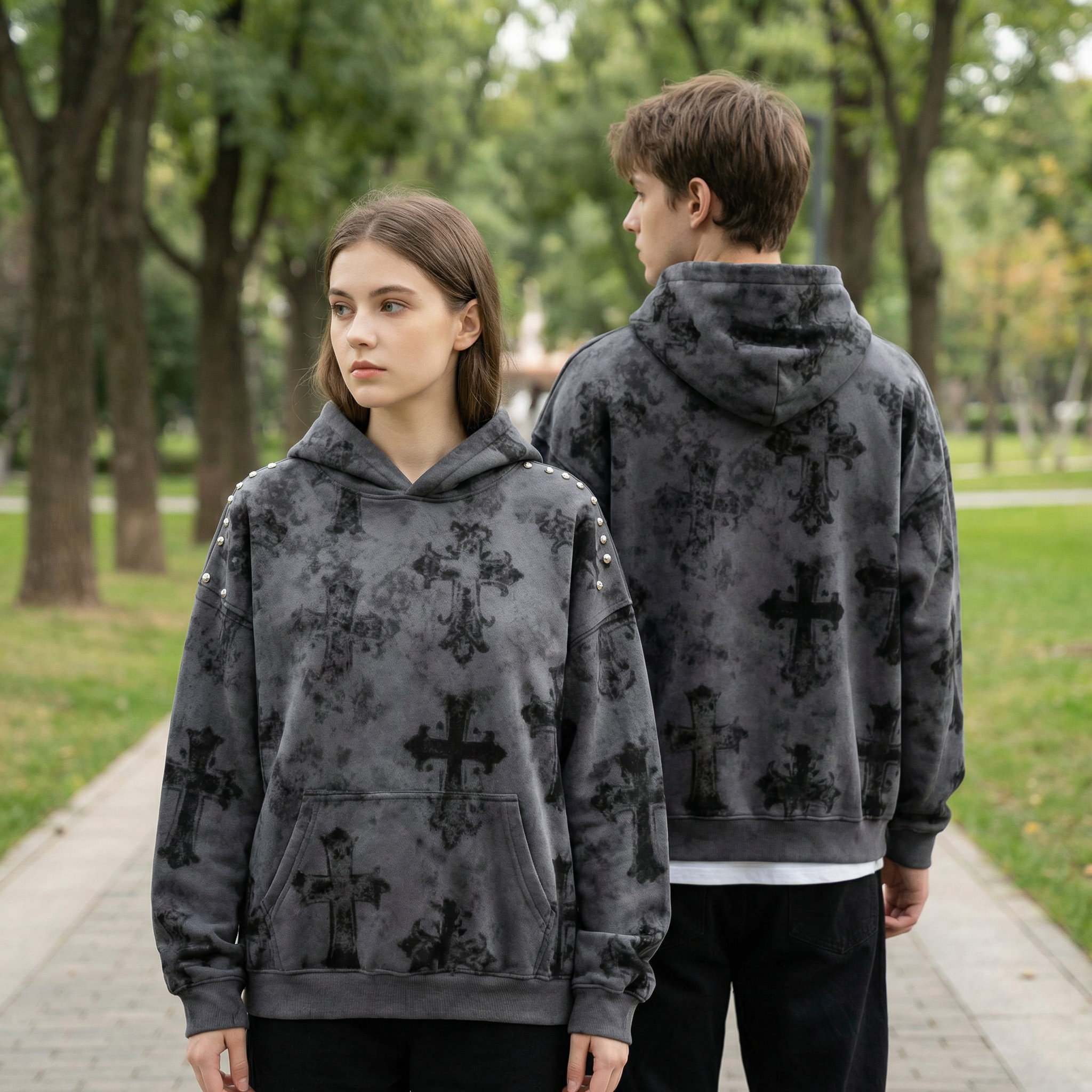 "ETERNAL CROSS" - Vintage Crystal Hoodie