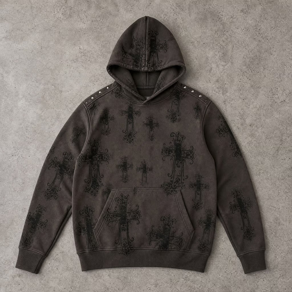 "ETERNAL CROSS" - Vintage Crystal Hoodie