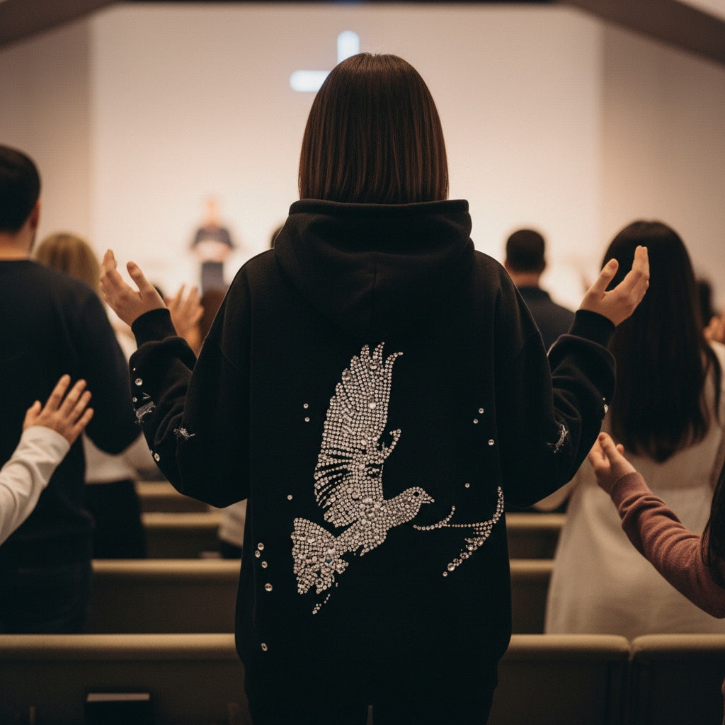 "ETERNAL DOVE" - Crystral Rhinestone Hoodie