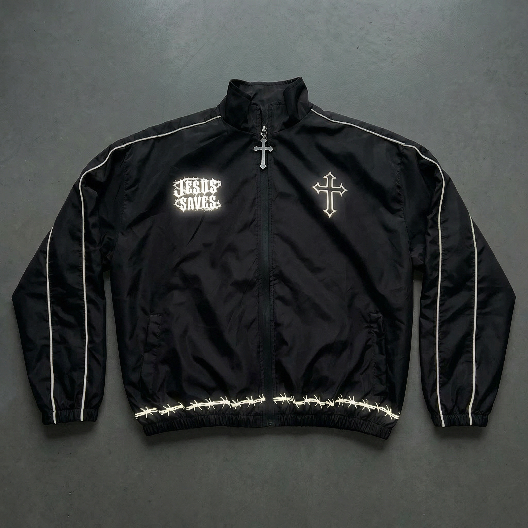 JESUS SAVES - REFLECTIVE WINDBREAKER